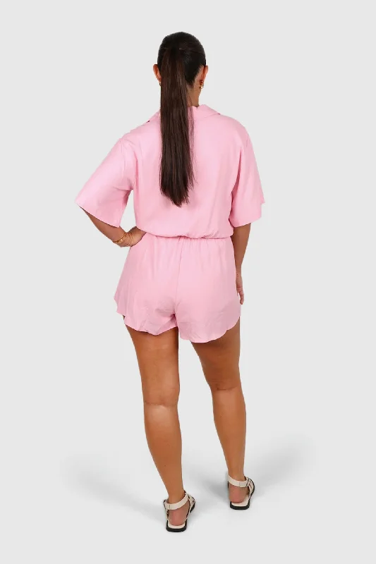 ZEPHYR LINEN PLAYSUIT PINK