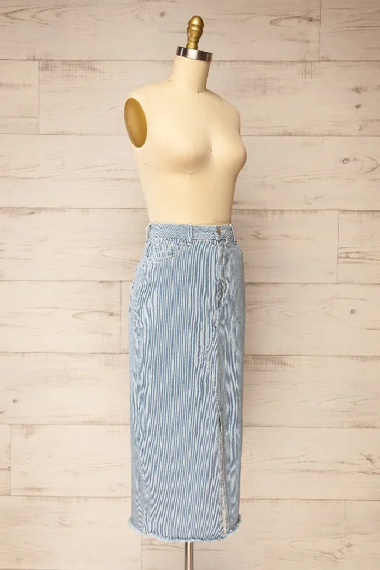 Clarke | Striped Blue Midi Denim Skirt