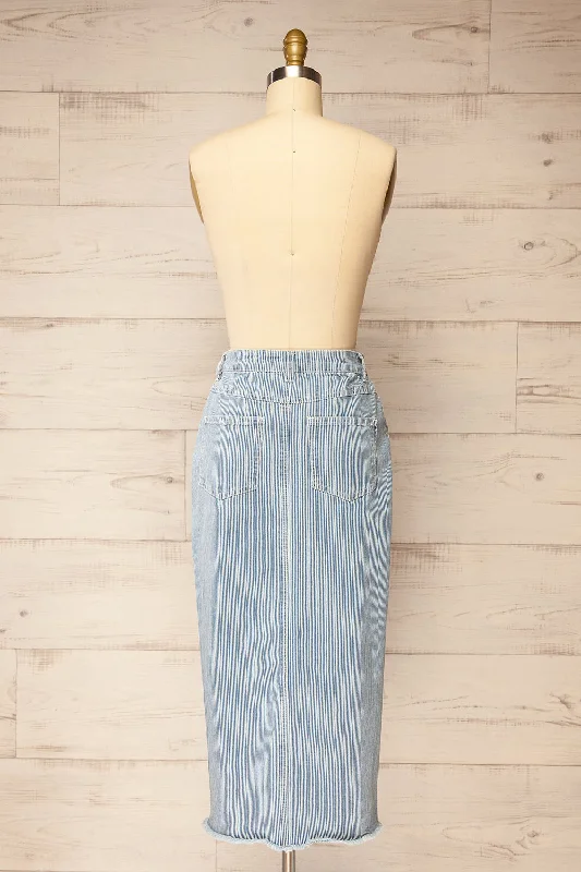 Clarke | Striped Blue Midi Denim Skirt