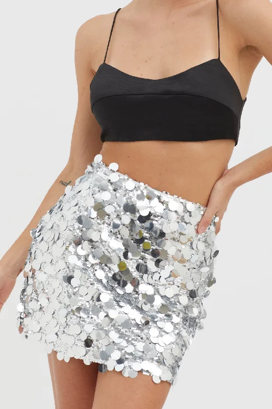 Gin Fizz Sequin Mini Skirt Silver