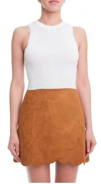 Hello Mademoiselle Camel Suede Wrap Mini Skirt