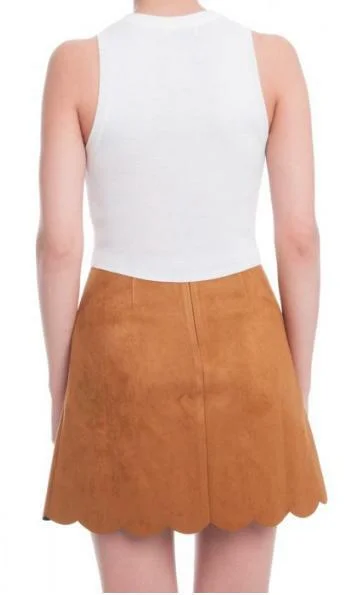 Hello Mademoiselle Camel Suede Wrap Mini Skirt