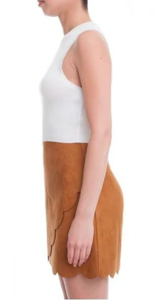 Hello Mademoiselle Camel Suede Wrap Mini Skirt