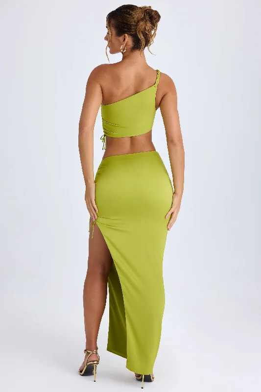 Ruched Asymmetric Maxi Skirt in Pear Green