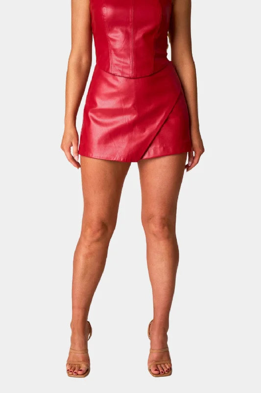 John Vegan Leather Envelope Skort - Scarlet