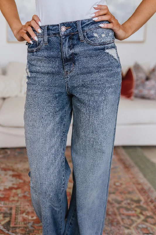 Judy Blue High Waist Distressed Denim Trousers