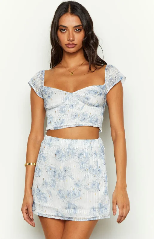 Mayia Blue Rose Print Mini Skirt