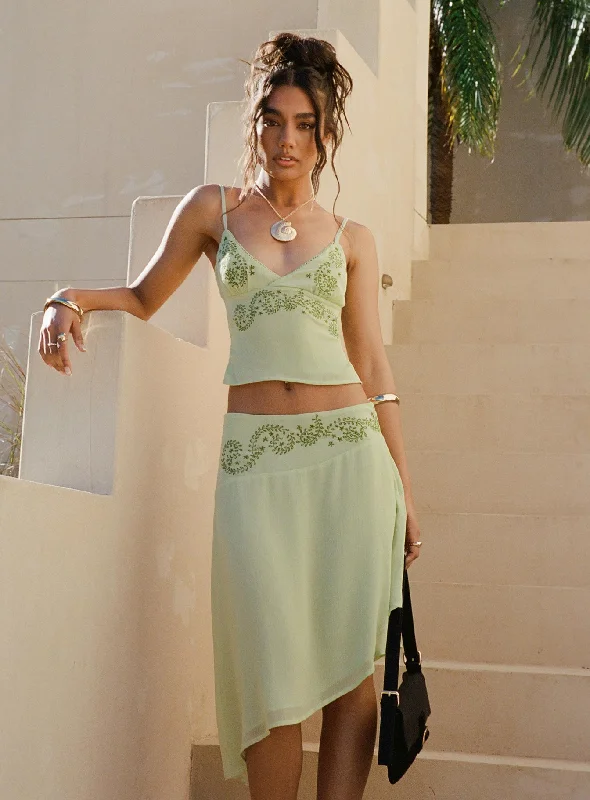 Pappilion Asymmetrical Midi Skirt Sage