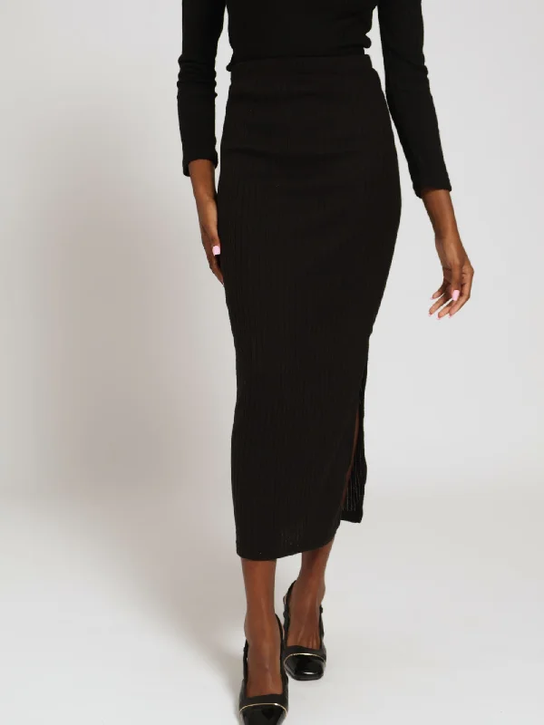 Ribb Midi Skirt - Black