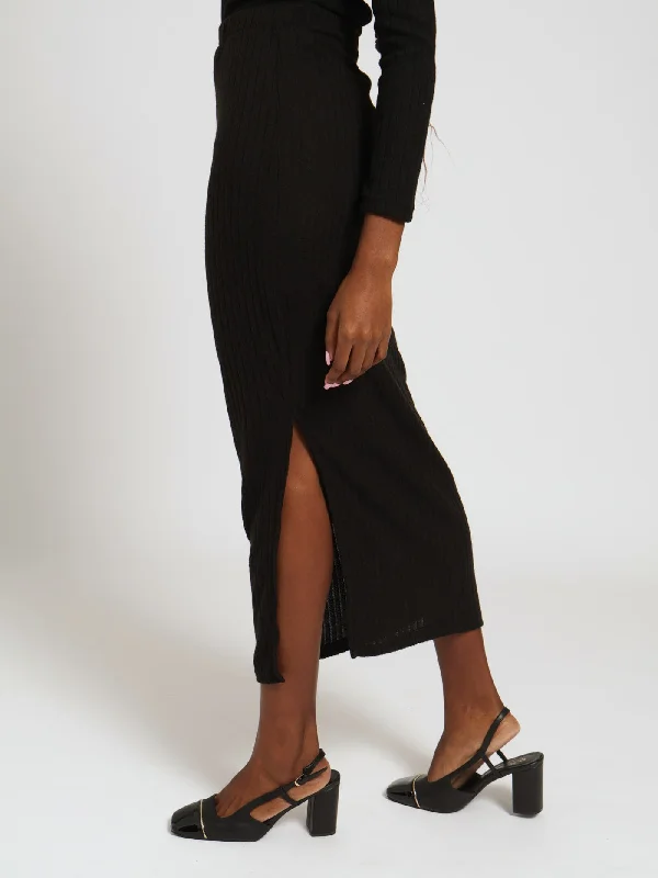 Ribb Midi Skirt - Black