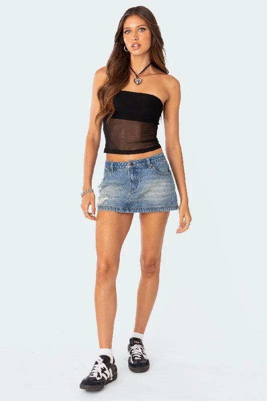 Distressed Denim Mini Skirt