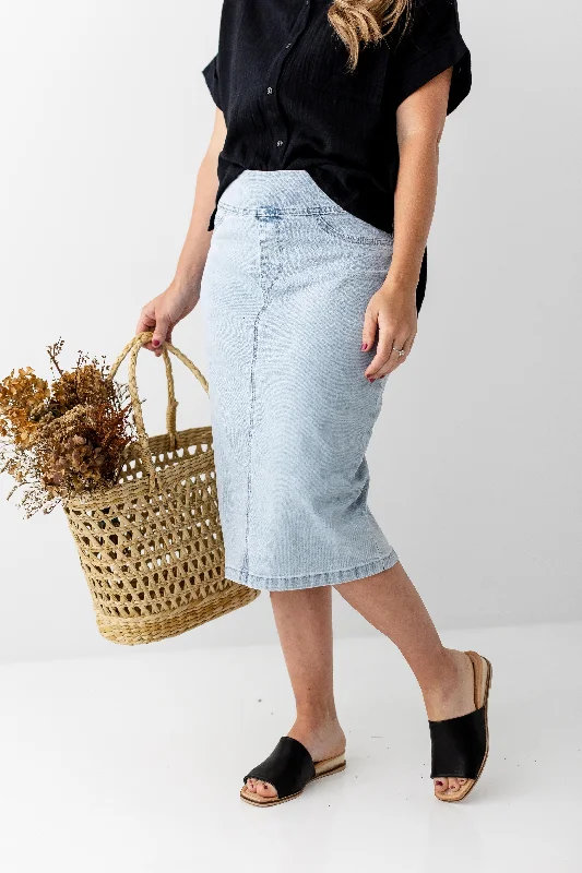 'Sara' Classic Knee Length Denim Skirt in Vintage Wash FINAL SALE