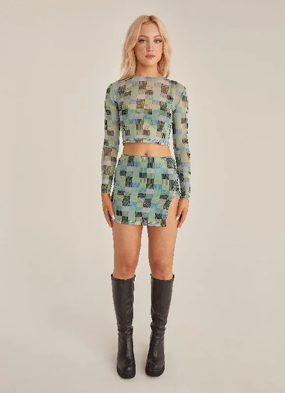 The Good Times Mesh Mini Skirt - Techno Check