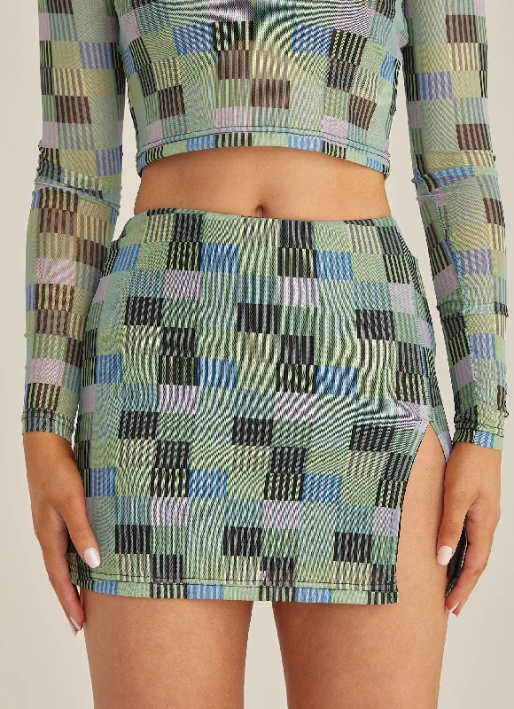 The Good Times Mesh Mini Skirt - Techno Check