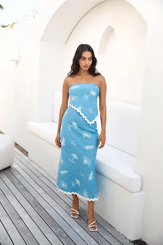 Vacation Away Maxi Skirt Blue