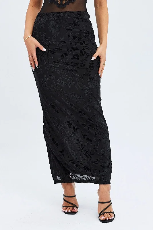 Black Maxi Skirt Pencil High Rise Burn Out