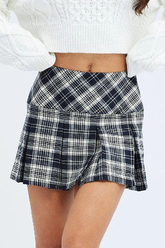 Check Pleated Mini Skirt