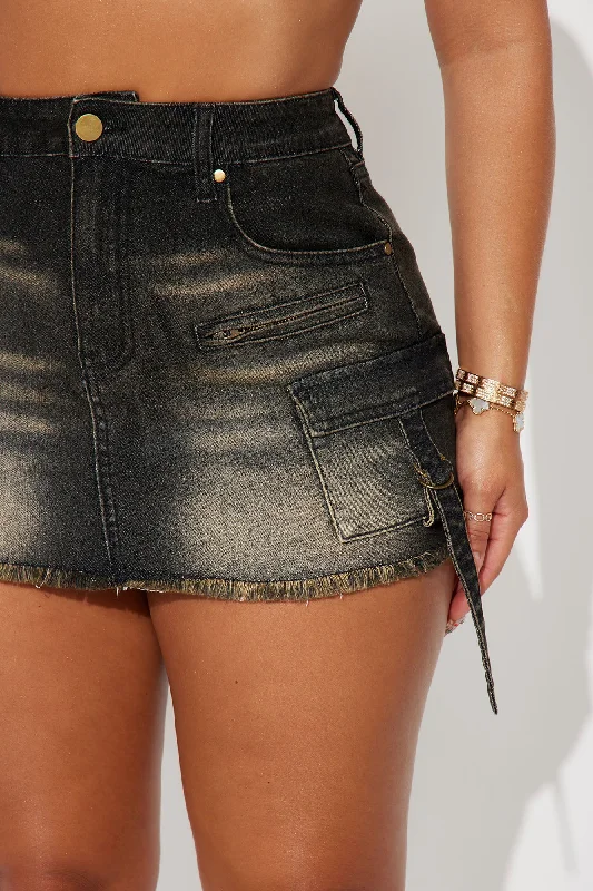 Delilah Cargo Tinted Denim Mini Skirt - Black Wash