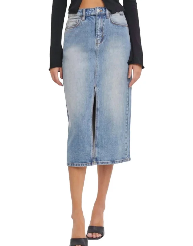 Denim Maxi Skirt In Medium Wash