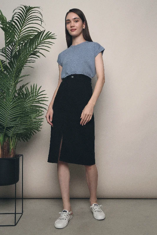 Dexter Slit Denim Skirt Black