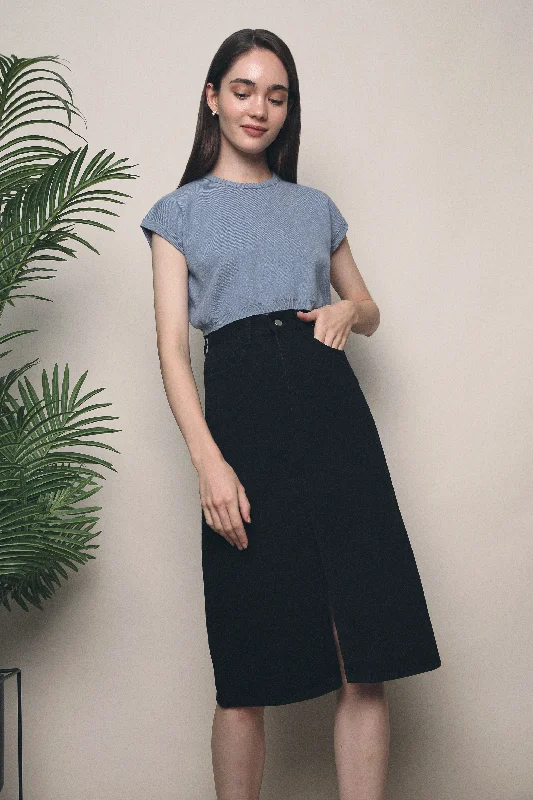 Dexter Slit Denim Skirt Black