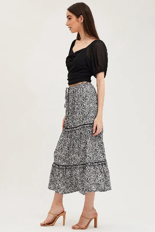 Ditsy Print Maxi Skirt High Rise