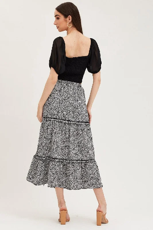 Ditsy Print Maxi Skirt High Rise