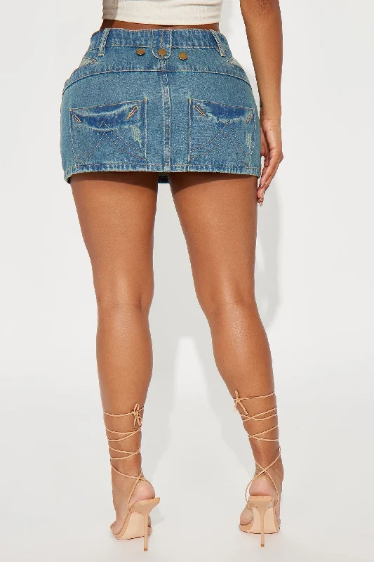 High Status Denim Cargo Micro Mini Skirt - Medium Wash