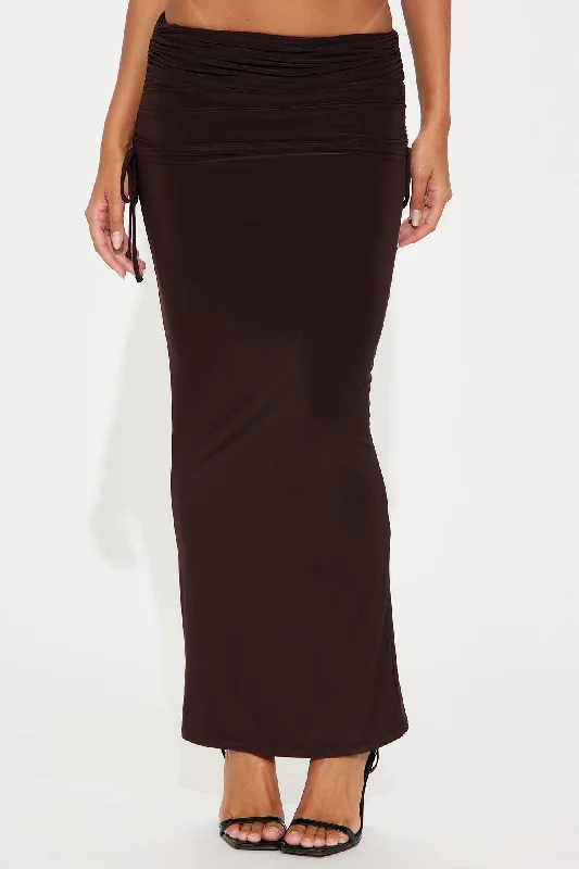 Lovely Nights Ruched Maxi Skirt - Chocolate