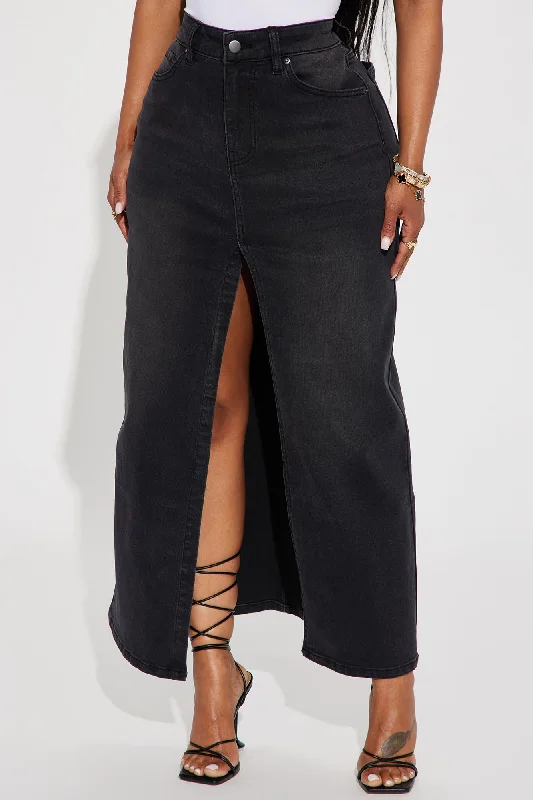 Nicole Denim Maxi Skirt - Black Wash