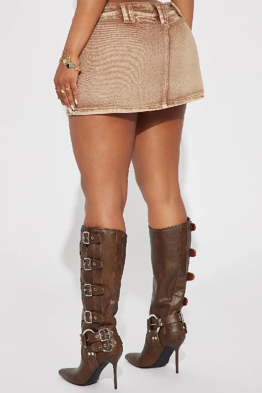 Tone It Down Denim Micro Mini Skort - Brown