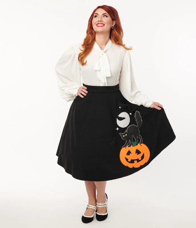 Unique Vintage Black Halloween Music Box Soda Shop Swing Skirt