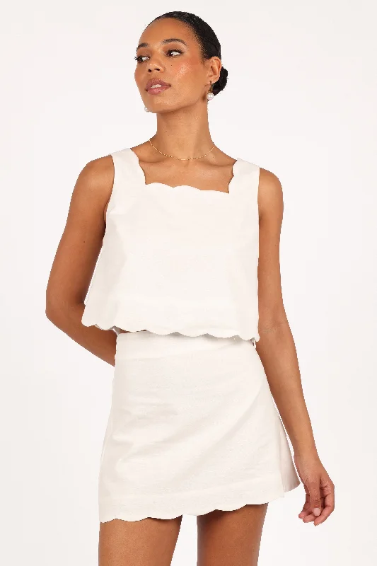 Wendie Scalloped Mini Skirt - Cloud White