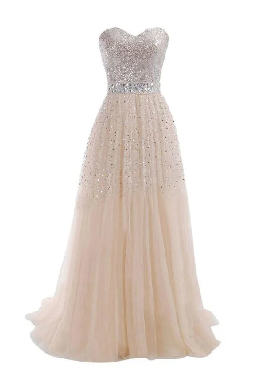 Bargain HuntSweetheart Tulle Long Prom Dress With Beading Sequins PG 210