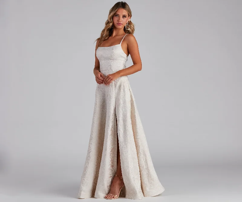 Blue Light SpecialAdalyn Brocade High Slit Dress