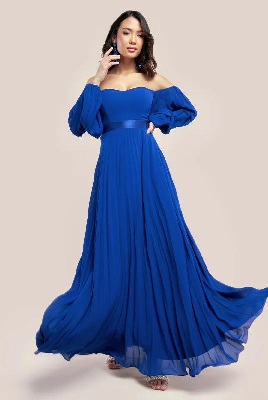 Up to 70% OffGoddiva Bardot Chiffon Pleated Maxi - Royal Blue
