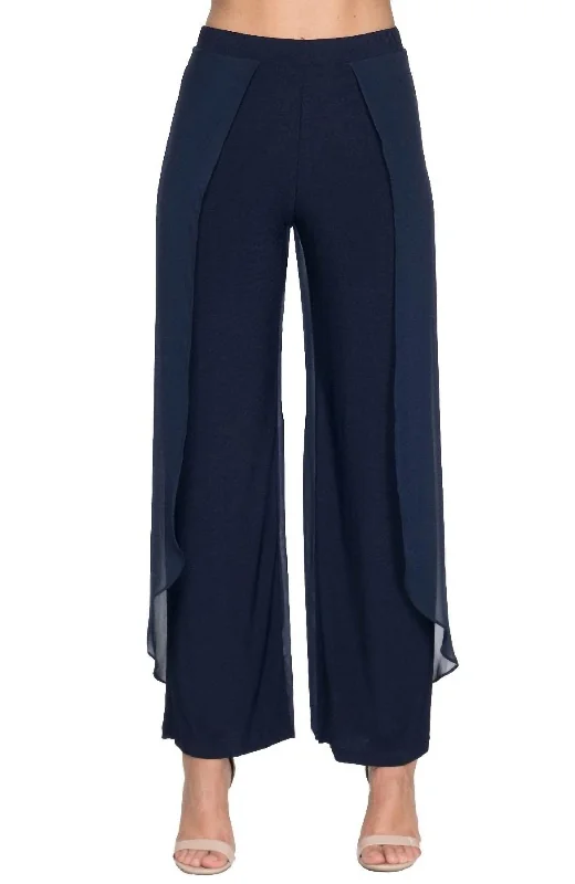 Free ShippingPants With Chiffon Drapes In Navy