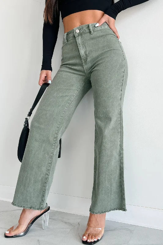 Hourly DealsAzriel High Rise Straight Leg Zenana Jeans (Olive)