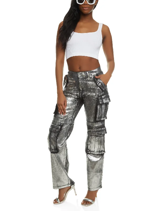 Labor Day SaleDaisy Foil Screen Cargo Jeans