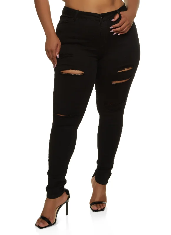 Affordably PricedPlus Size WAX Distressed High Waist Jeans