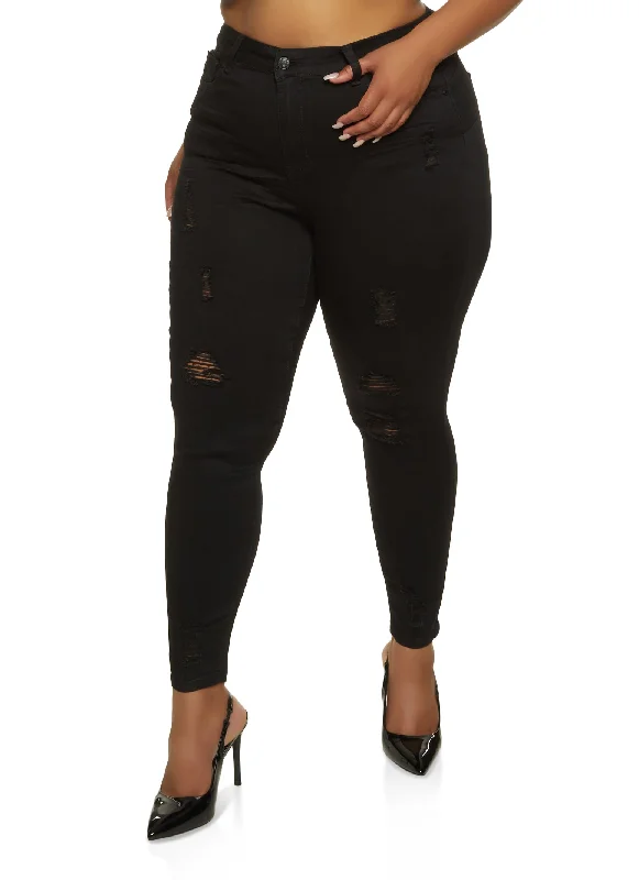 Thanksgiving SalePlus Size WAX High Rise Distressed Push Up Skinny Jeans