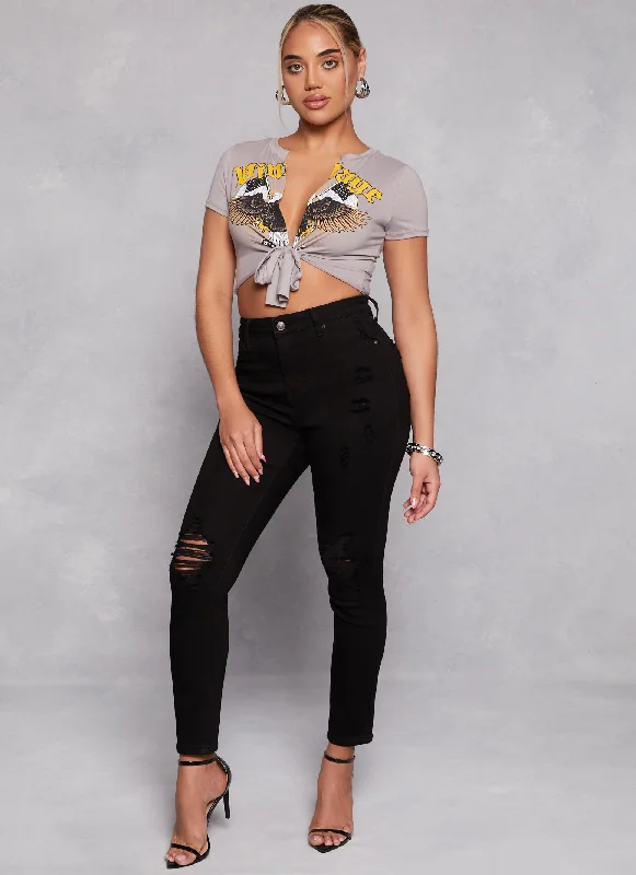 Stock ClearanceWAX Distressed High Waist Skinny Jeans