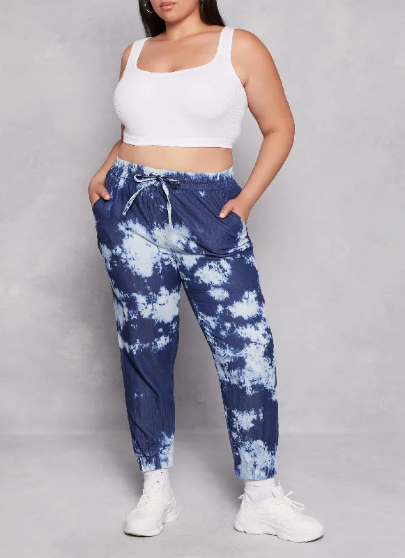 Unbeatable PricesPlus Size Chambray Tie Dye Joggers