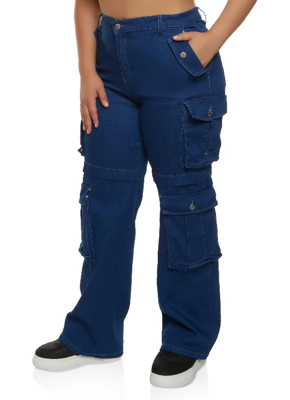 Thanksgiving SalePlus Size High Waist Wide Leg Cargo Jeans