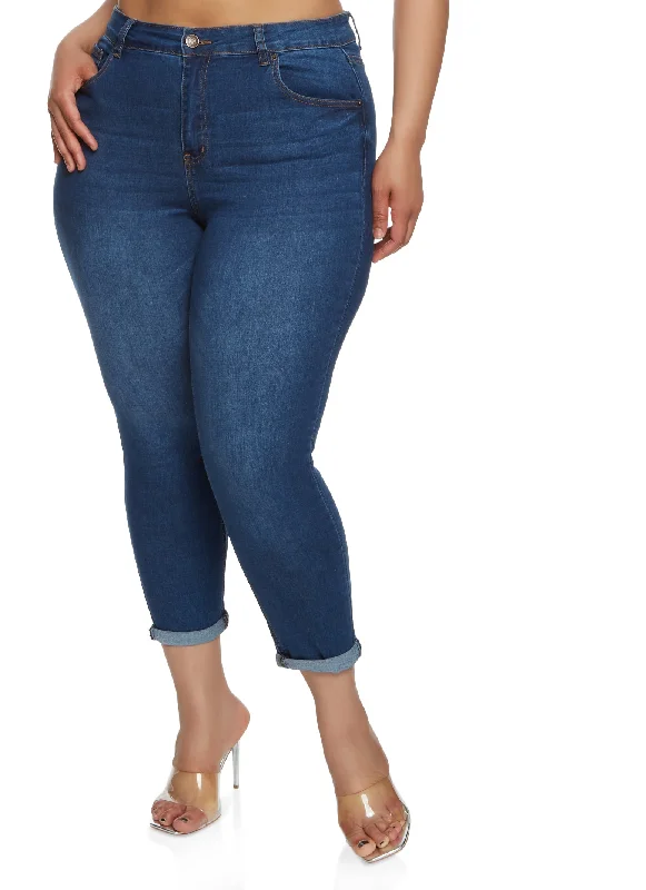 Combo DealPlus Size WAX Basic Rolled Cuff Jeans