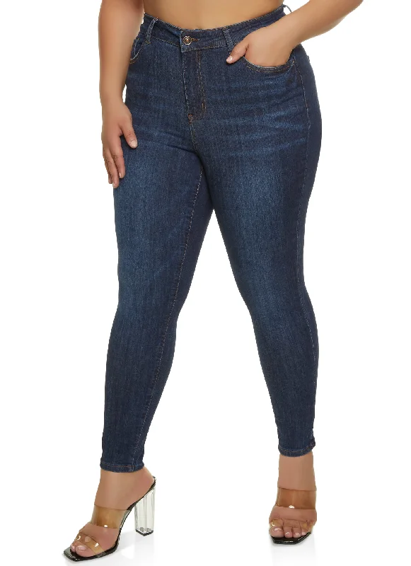 Free Gift with PurchasePlus Size WAX Basic Whiskered Skinny Jeans