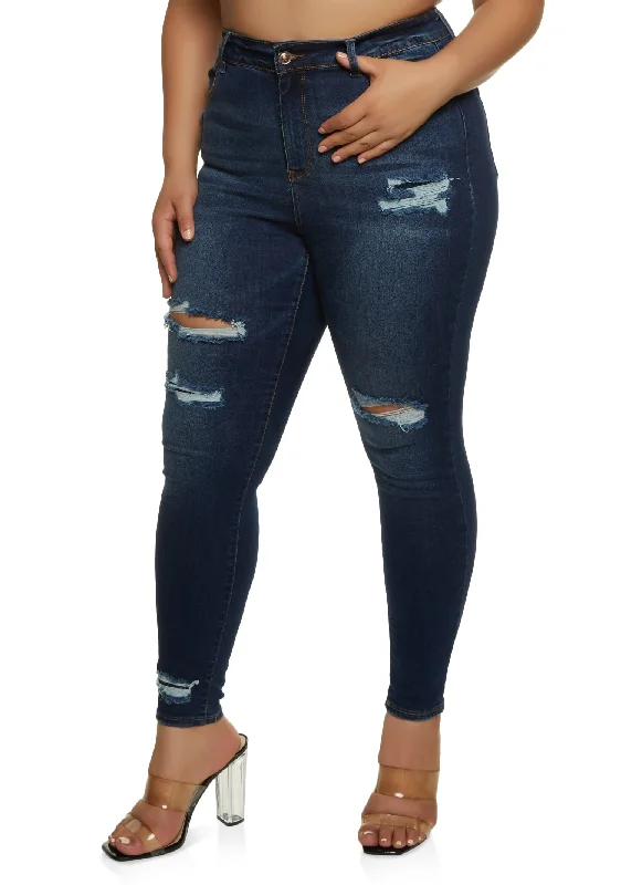 Revamp Your Home SalePlus Size WAX Distressed High Waist Skinny Jeans
