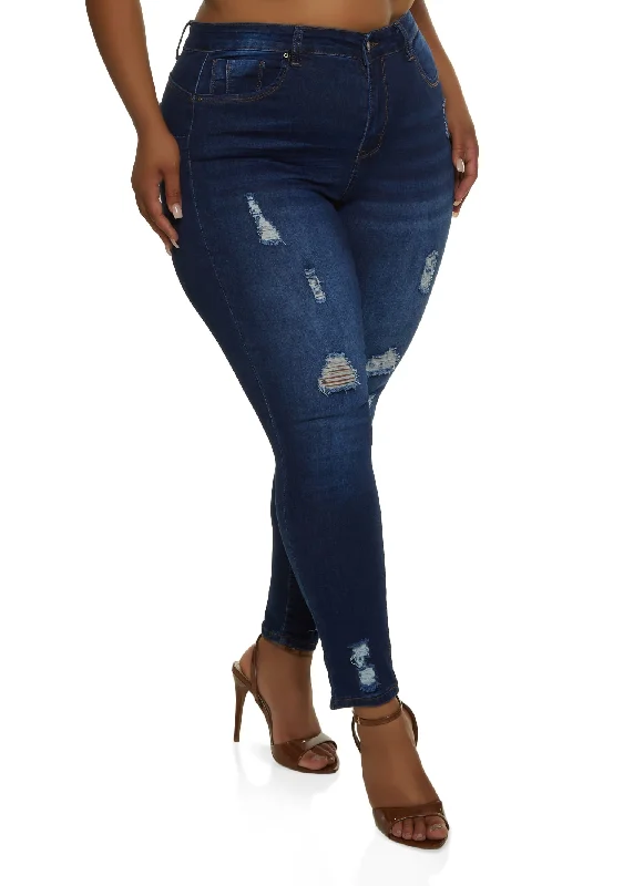 Redeem RewardsPlus Size WAX High Rise Distressed Push Up Skinny Jeans
