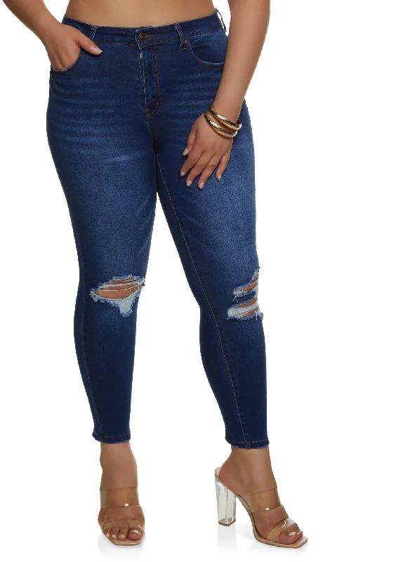 While Supplies LastPlus Size WAX Ripped Knee Distressed Jeans
