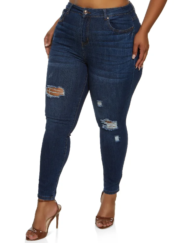 Cyber Monday SalePlus Size WAX Ripped Skinny Leg Jeans